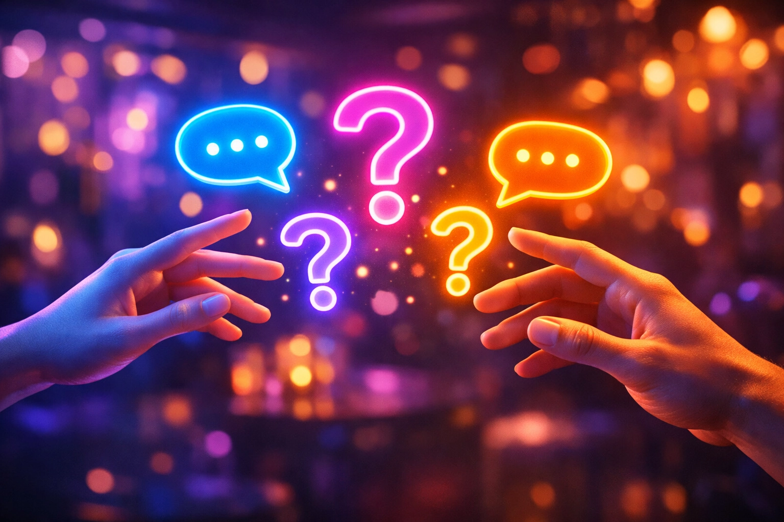 Two hands reaching toward each other with question marks representing asking for clear consent