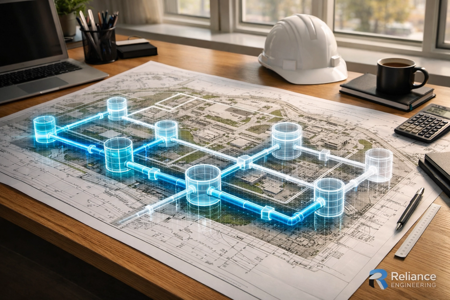 Professional Ontario engineering site plan detailing sanitary sewer and storm system design for approval.