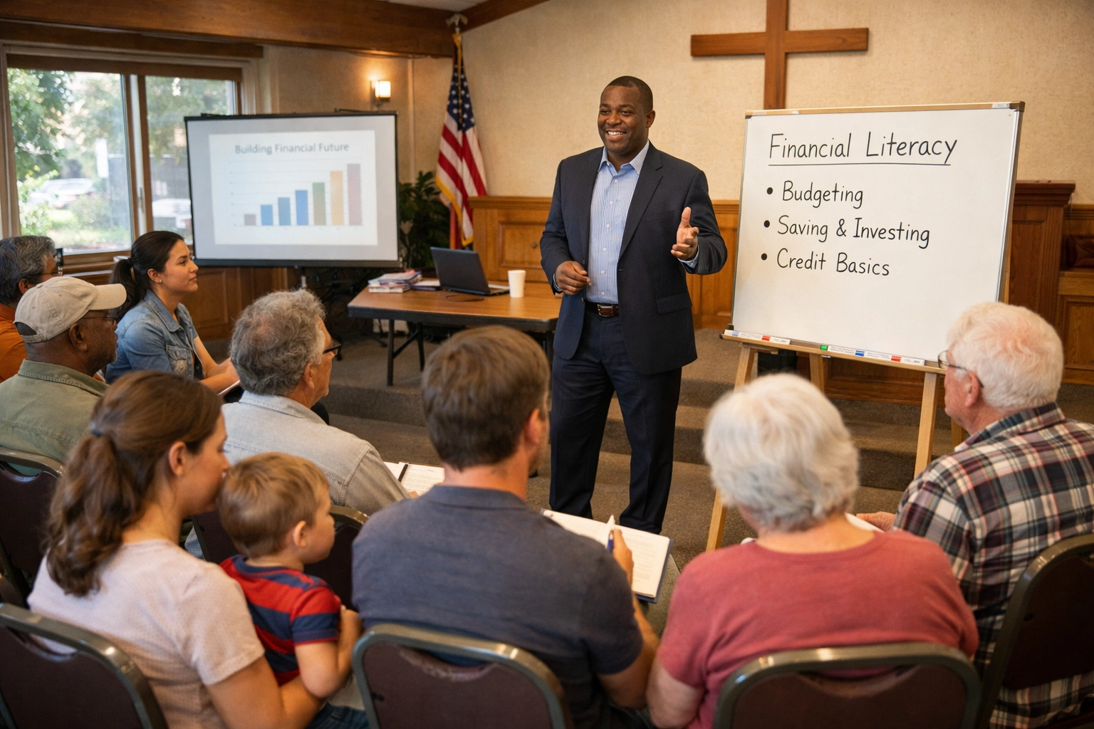 Financial literacy workshop hosted by local business and church partnership in community