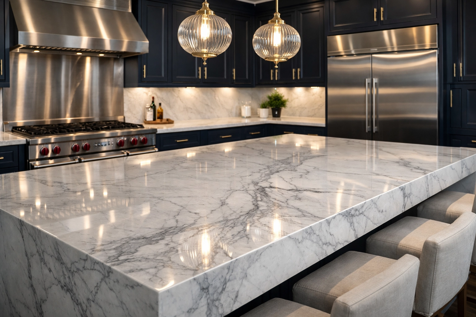 Gourmet Weston kitchen with deep cleaned marble surfaces and sanitized appliances.