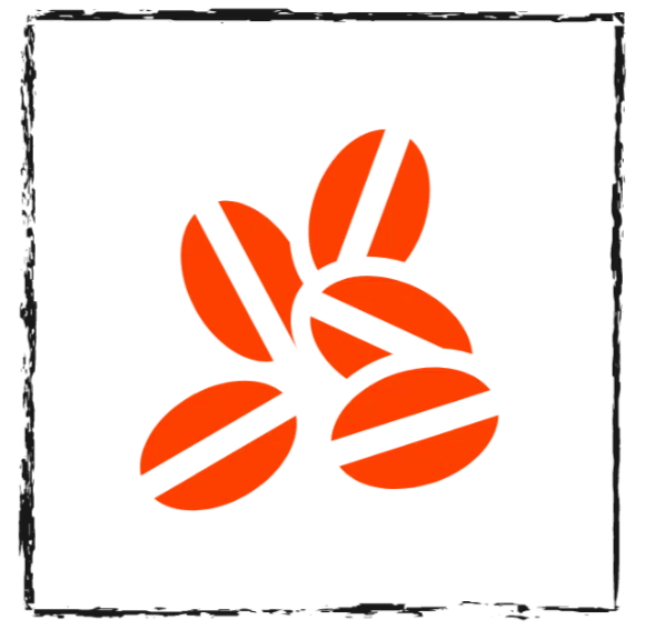 Minimalist graphic of coffee beans representing quality and freshness