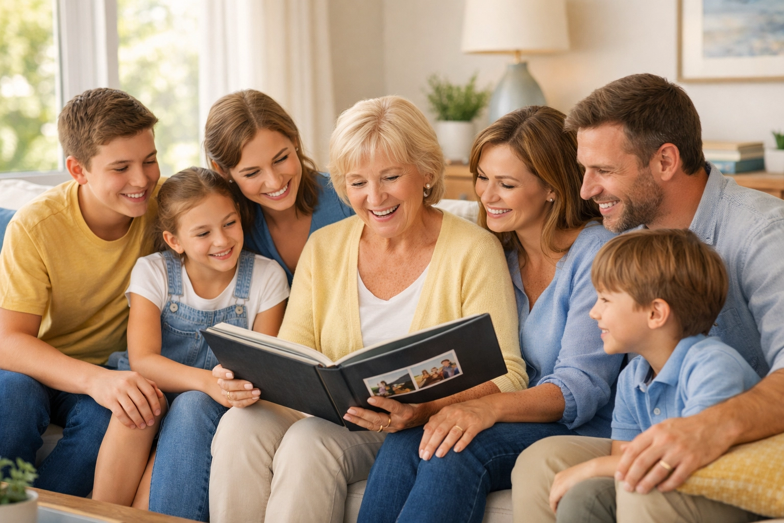 Multi-generational family discussing legacy giving and charitable values together