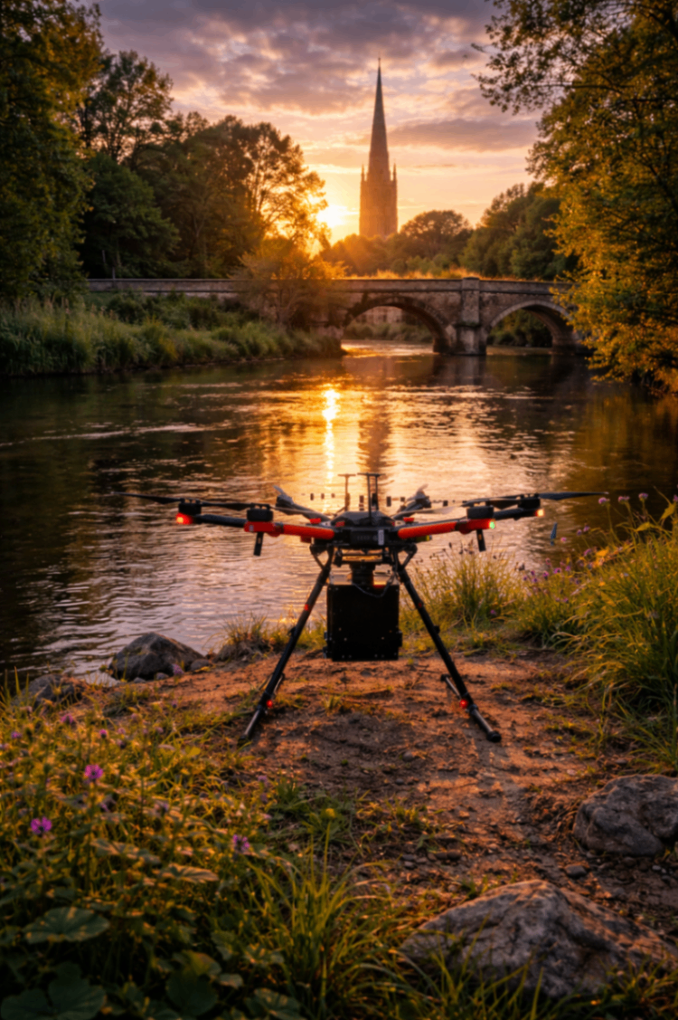 Professional-grade drone at ash scattering ceremony