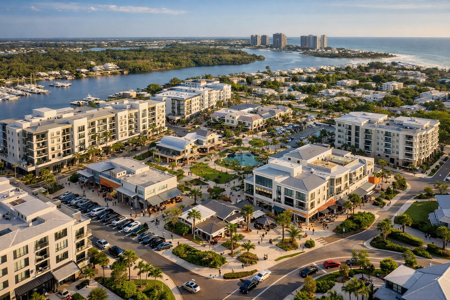 Modern mixed-use development in Bay County FL with residential and retail spaces