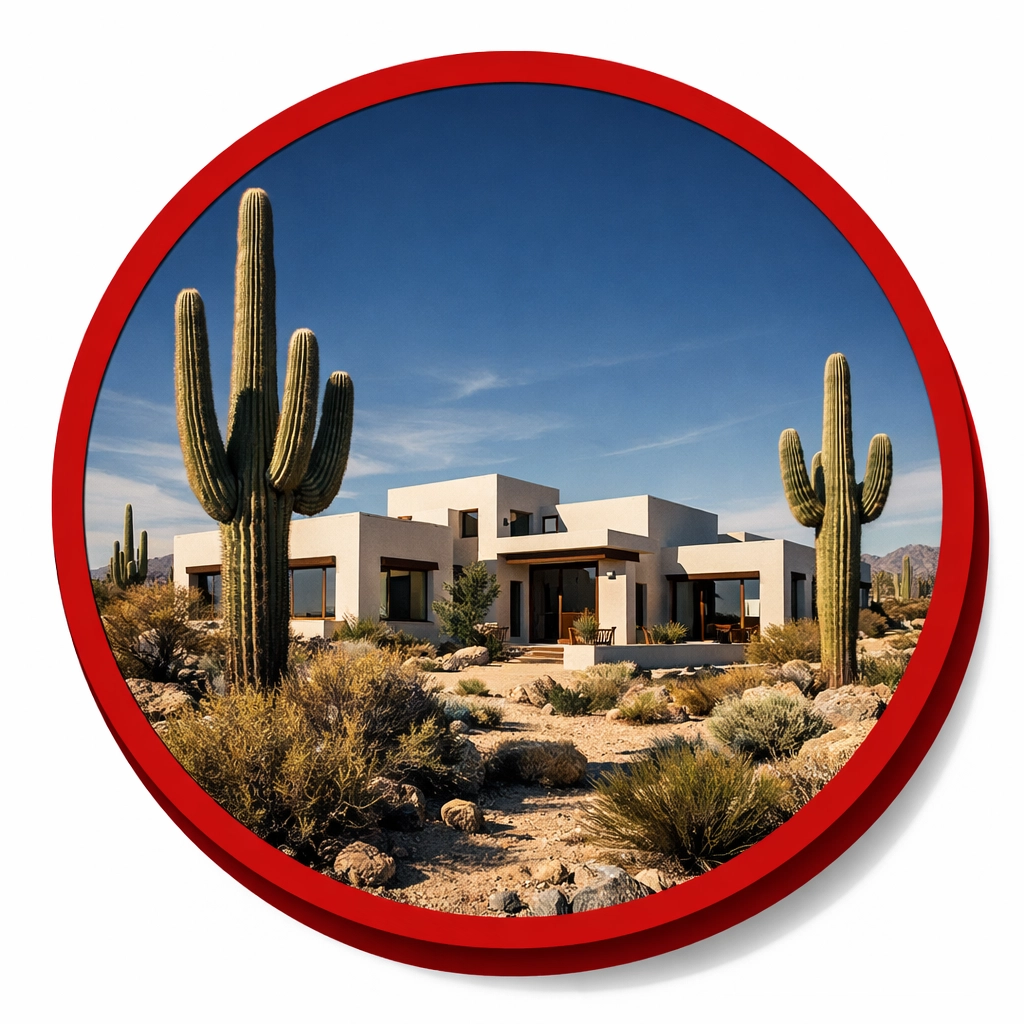 Modern Coolidge AZ home in desert landscape showcasing local pest control expertise.