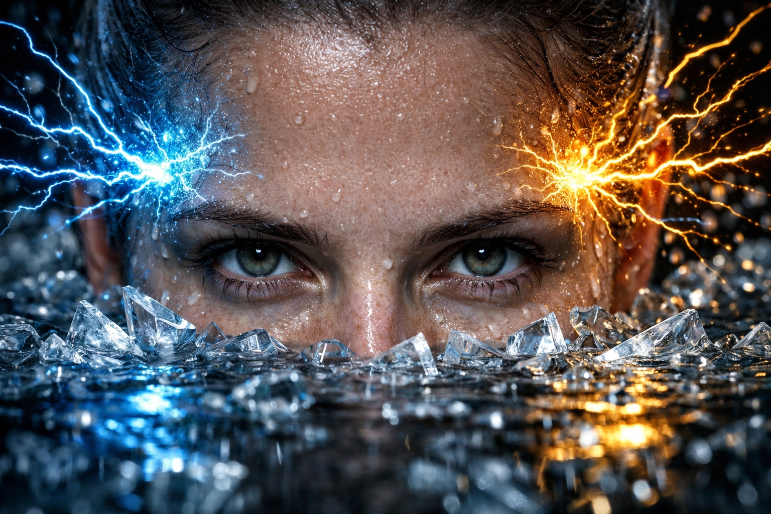 Visual representation of a dopamine surge and improved mental clarity during a cold plunge immersion.