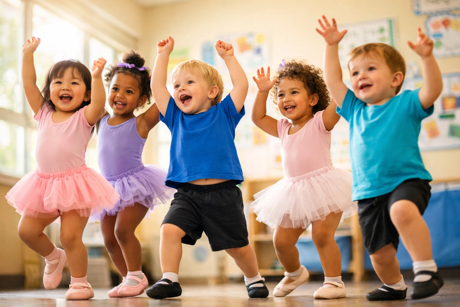 Young children dancing in Tippi Toes preschool dance class building confidence and creativity