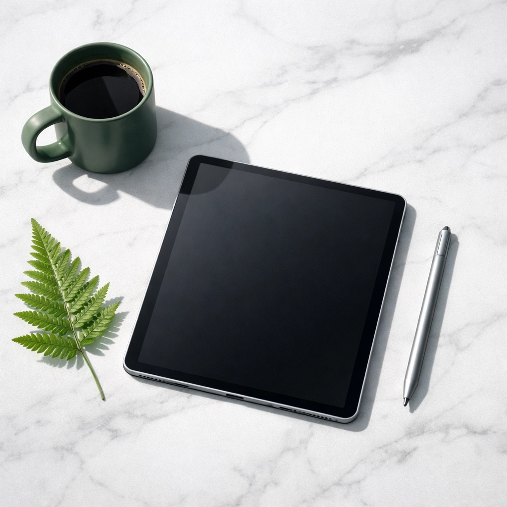 Professional minimalist workspace illustrating modern web design trends for small businesses in 2026.