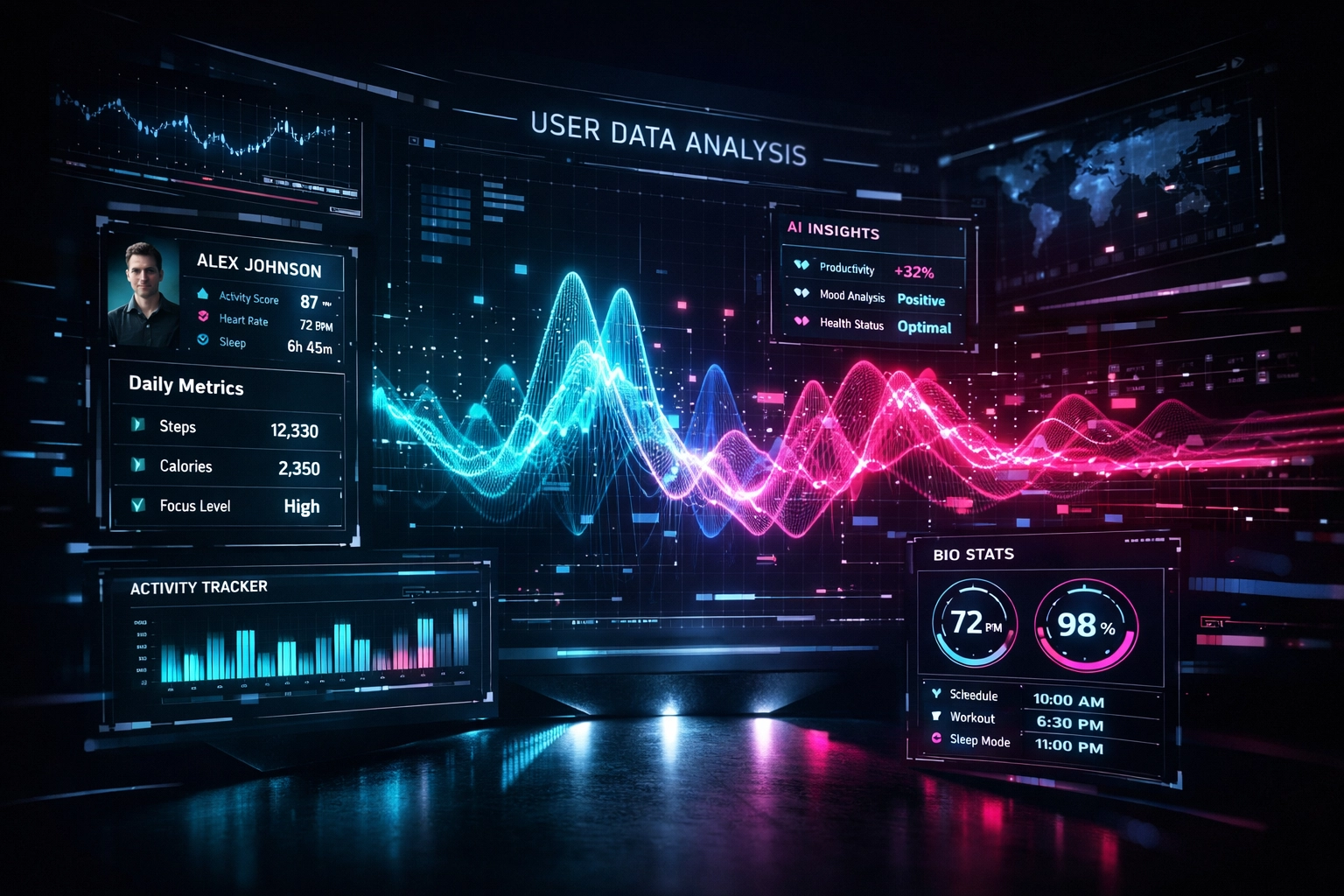 AI-powered website personalization dashboard with real-time user data and adaptive interface elements