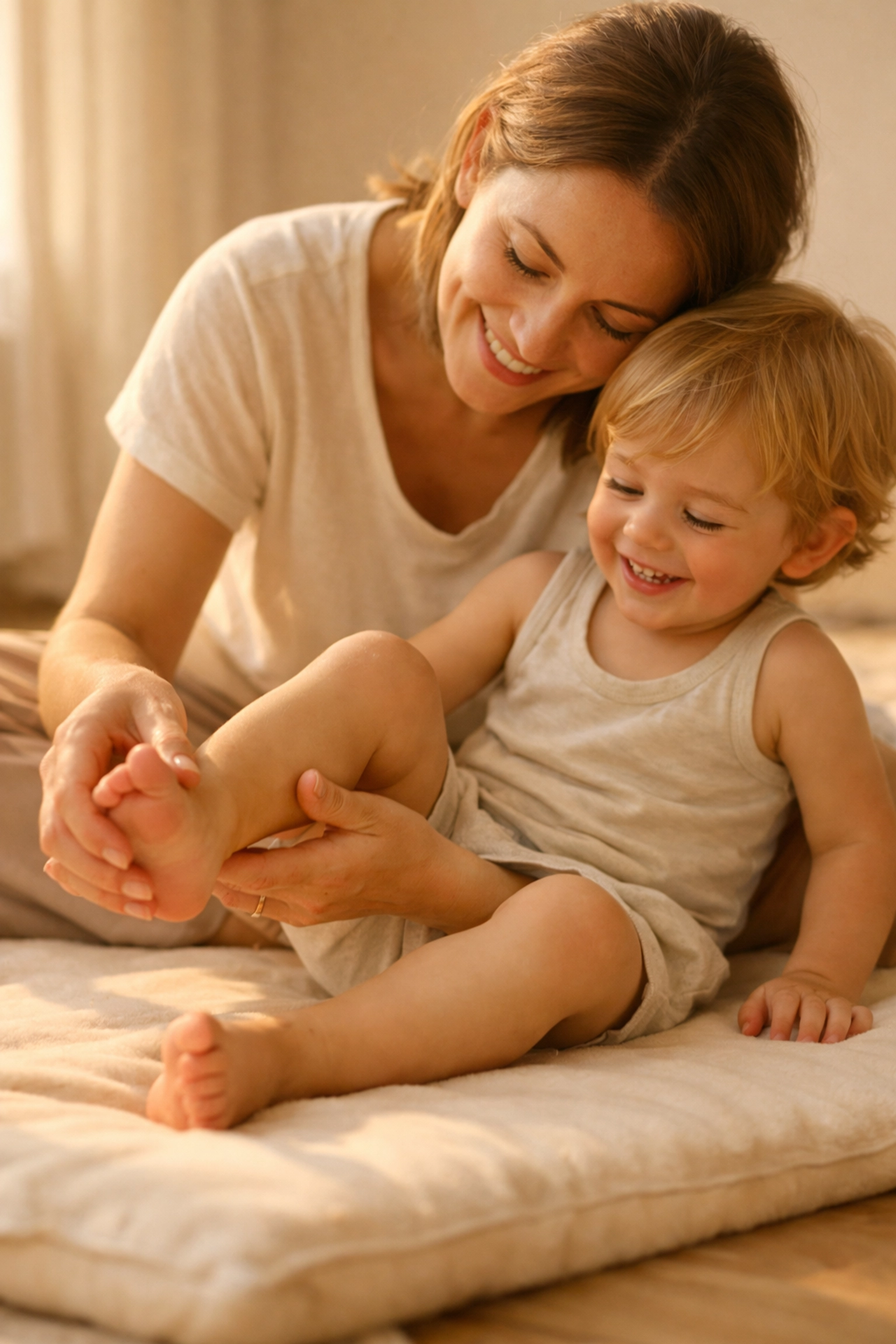 Mother guiding child through gentle exploratory movement for learning instead of repetitive drills