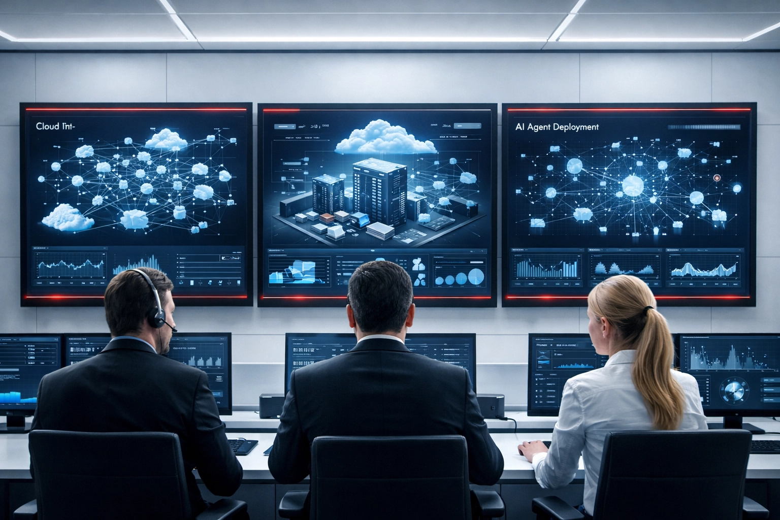 Cloud infrastructure network connecting data nodes for AI agent deployment and scalability