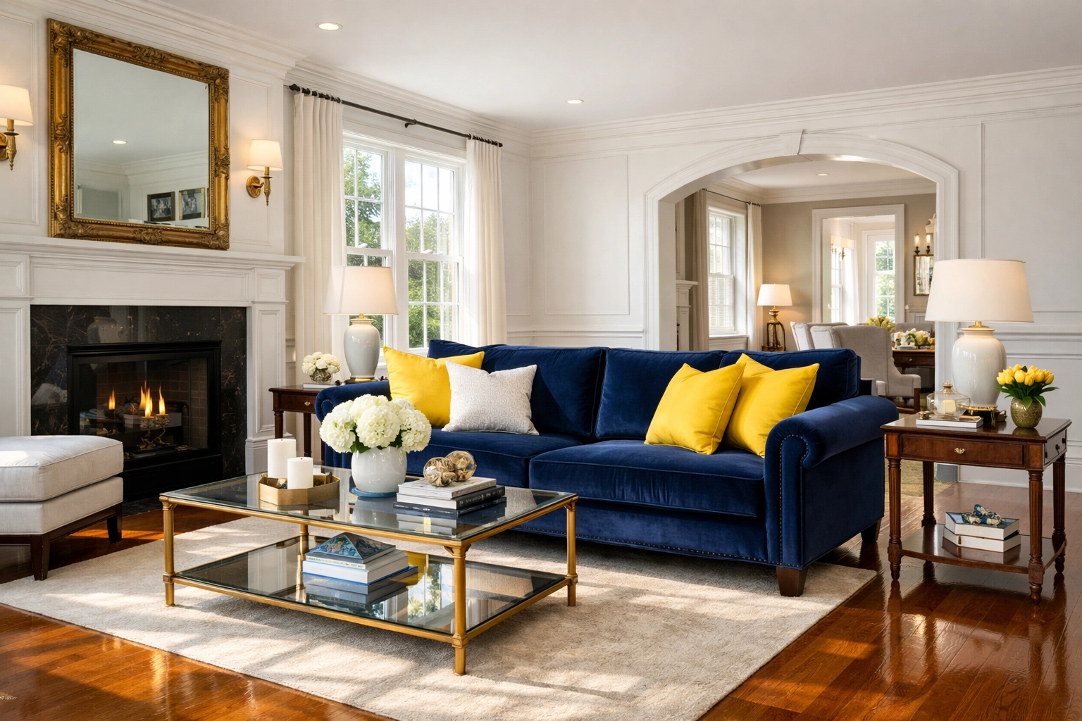 Immaculate luxury living room in Wrentham showing the results of professional house cleaning services.