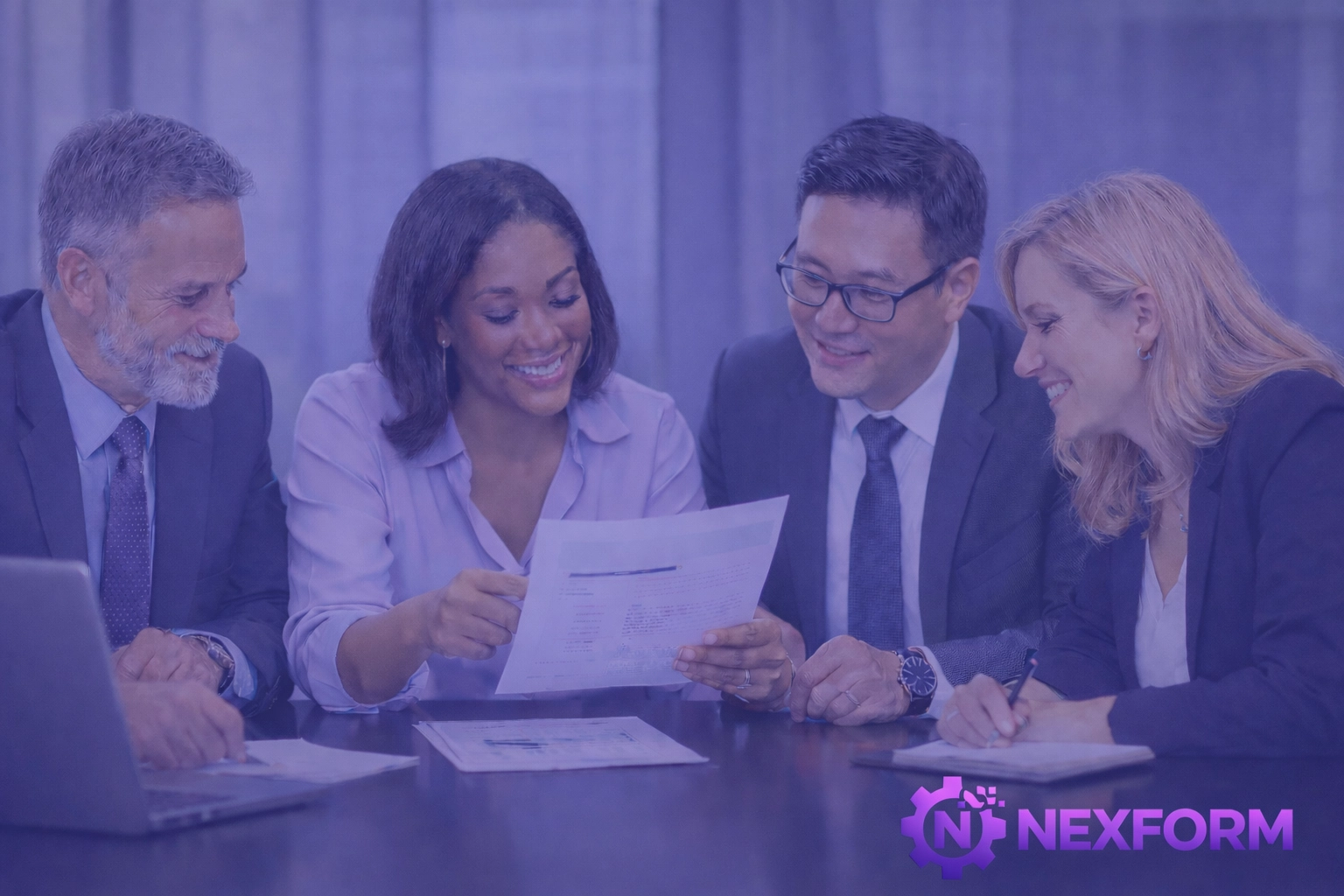 Solicitors reviewing a legal AI security audit and data compliance report in a boardroom.