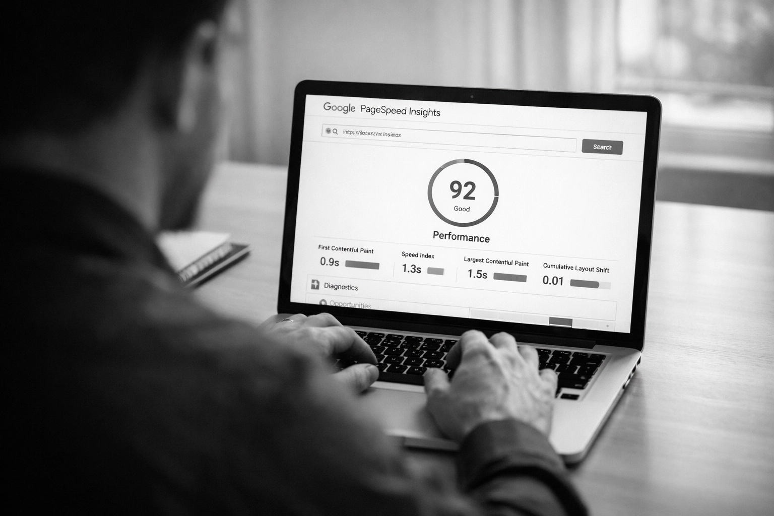 Google PageSpeed Insights testing gym website performance on laptop screen
