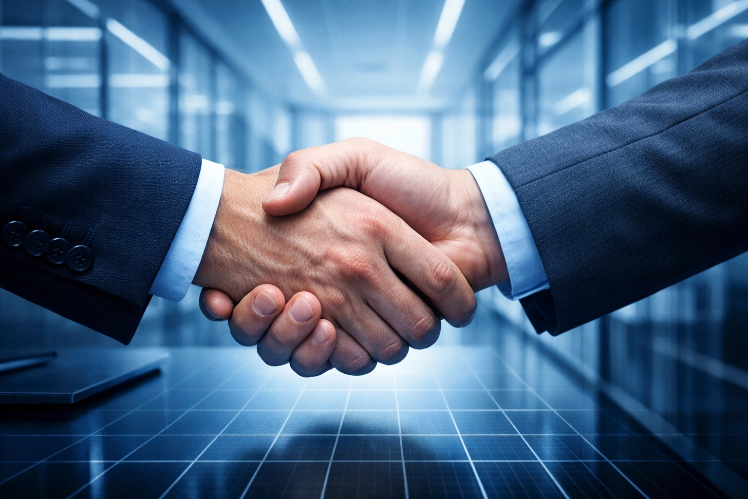A professional handshake representing a trusted executive partnership and strategic business collaboration.