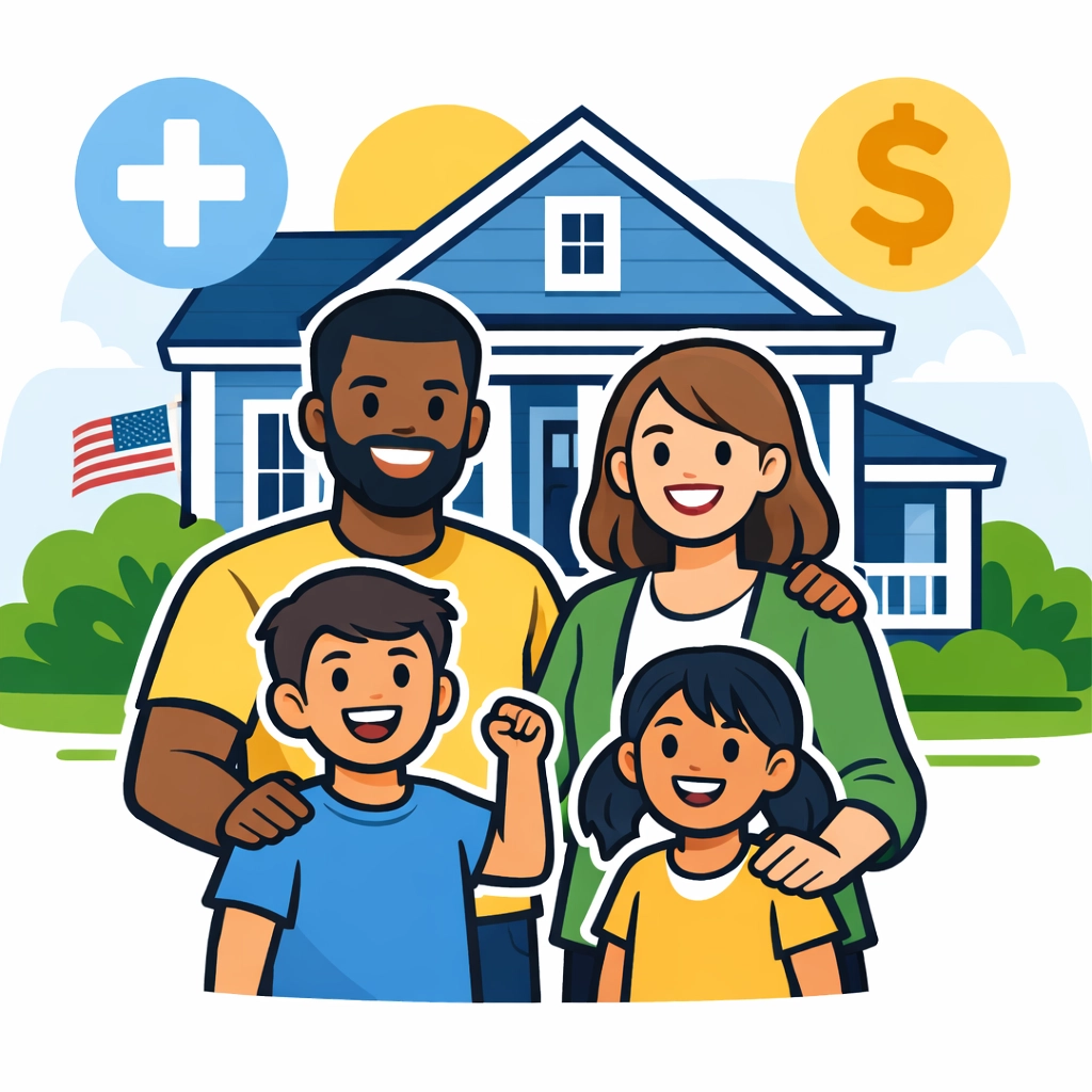 A happy New Haven family standing in front of their home, representing the 2026 CT EITC tax refund boost.