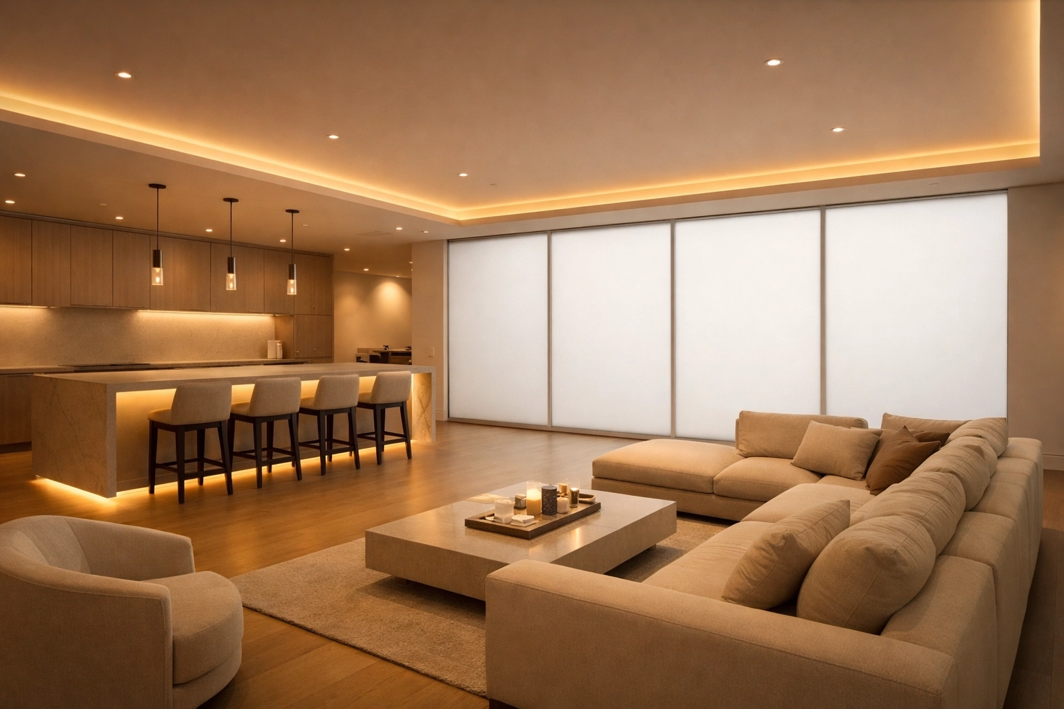 Luxury Phoenix home with smart home lighting and privacy glass at twilight for a modern sanctuary.