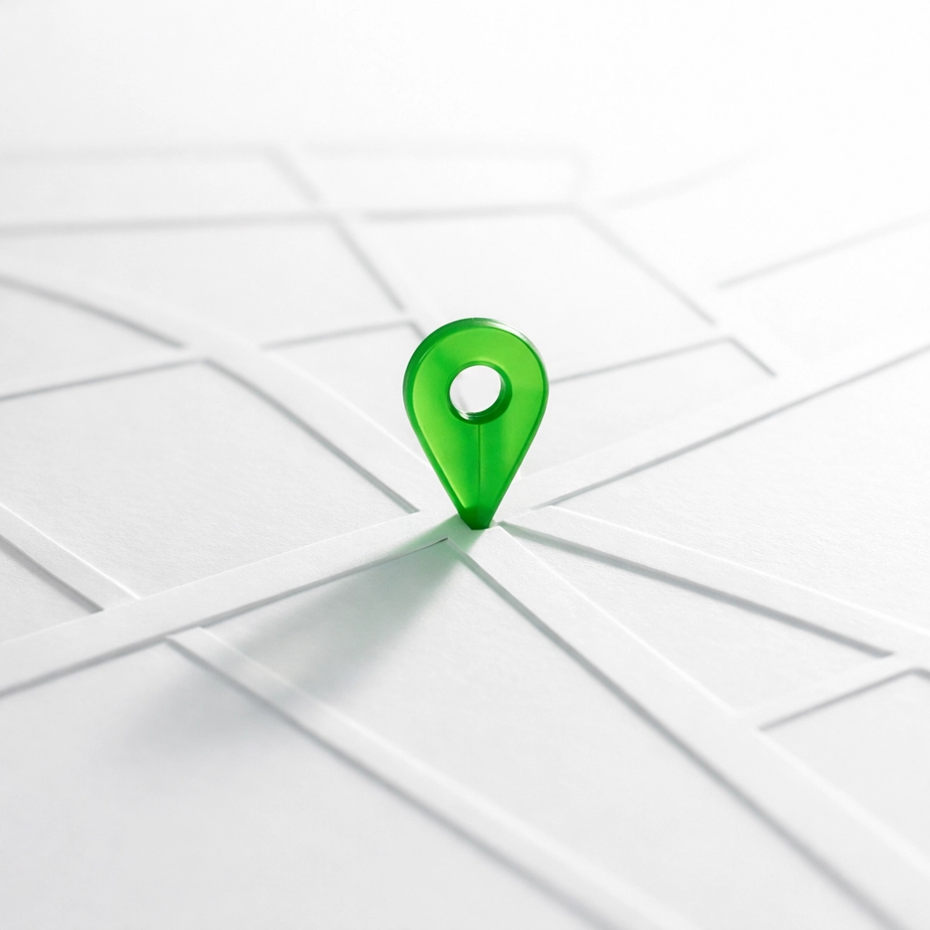Green location marker on a clean map representing local SEO visibility and search rankings.