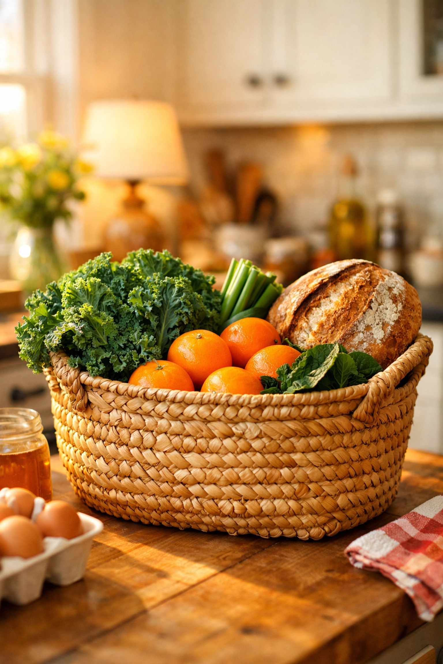 Fresh groceries in a sunlit kitchen symbolizing community emergency food assistance for NJ families.