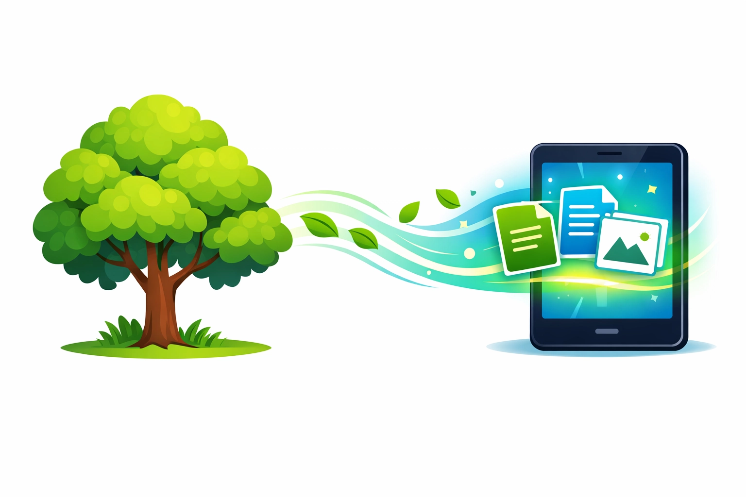Environmental benefits of paperless digital mail showing tree preservation and digital transformation