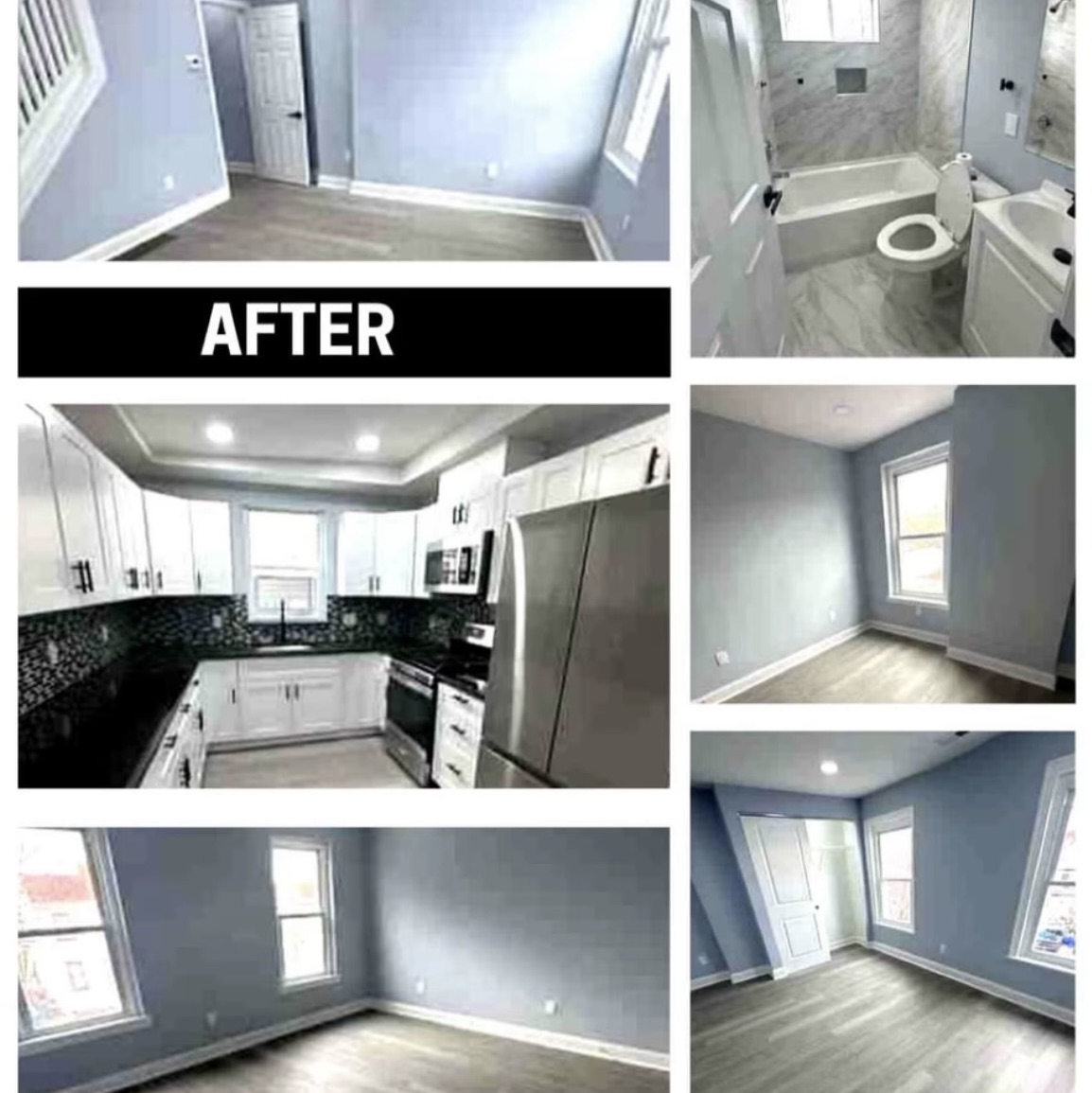 After (modern): The stunning interior transformation featuring a modern kitchen and open layout