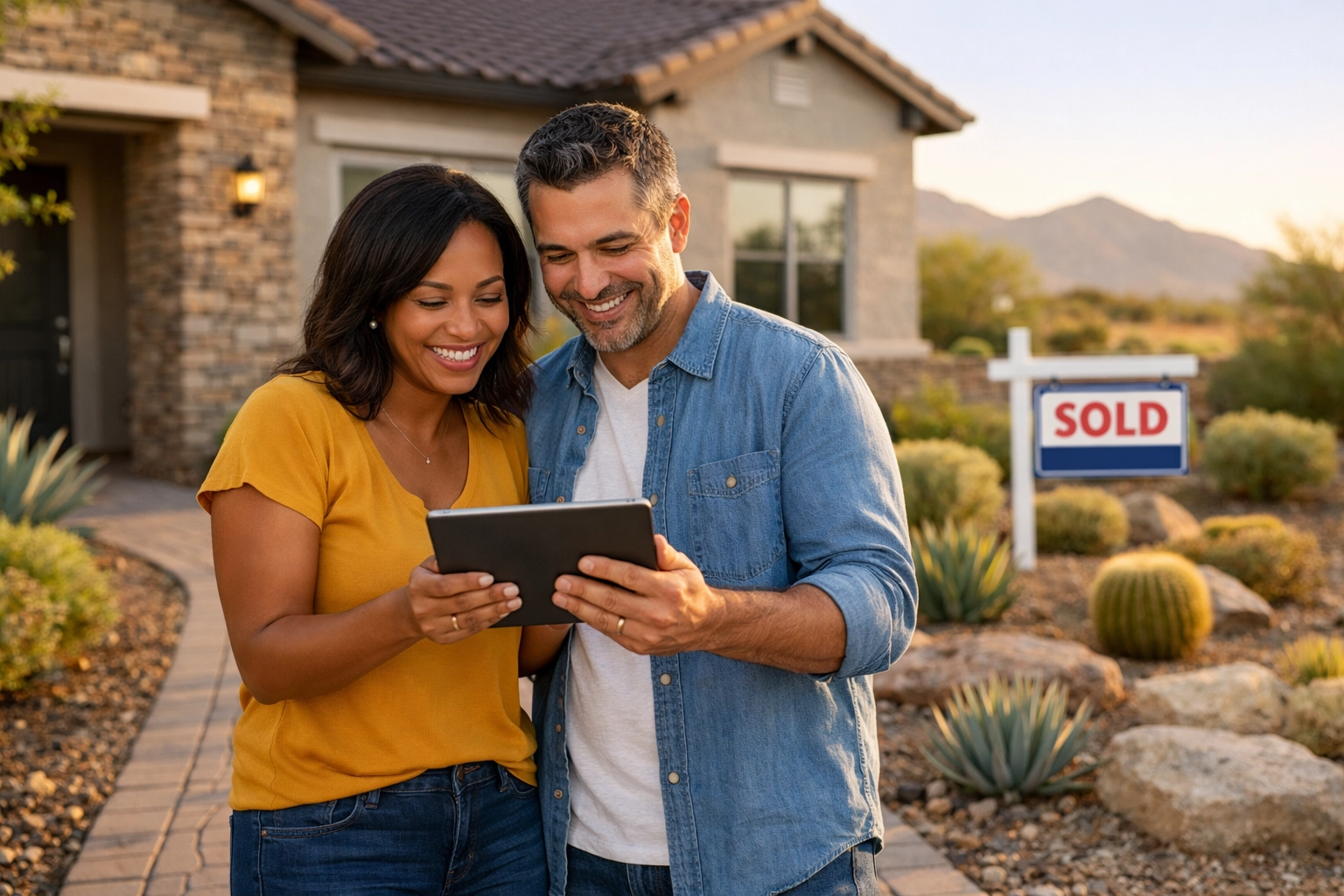 Homeowners in West Valley Arizona celebrating a transparent home sale using the Clearly Sold Prime bidding system.