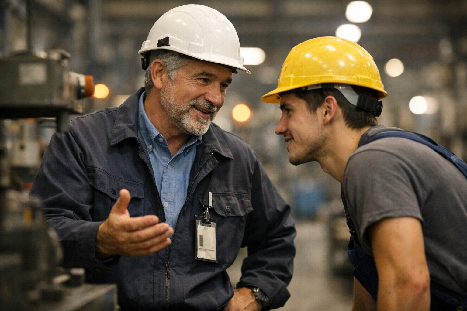 Safety supervisor coaching achiever-type employee on balancing productivity with workplace safety