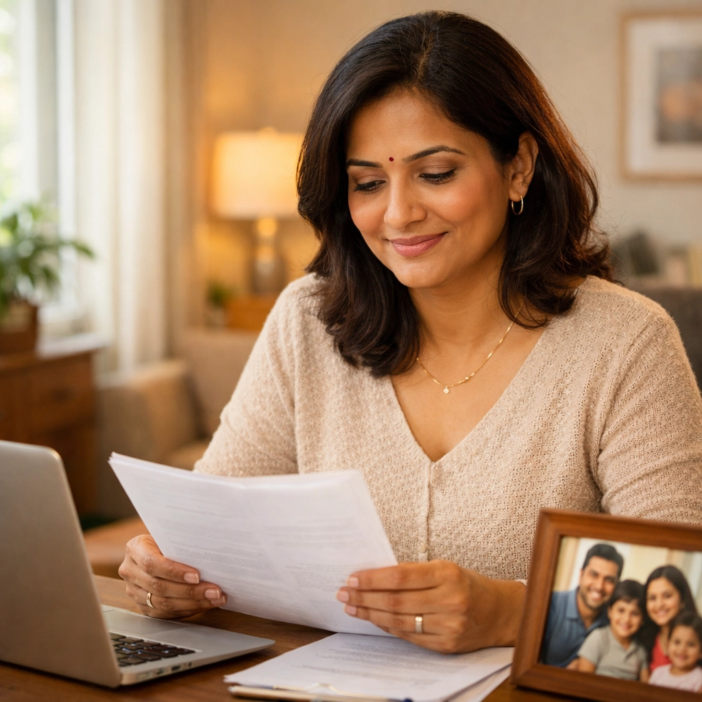 Home-based business owner reviewing life insurance for family protection