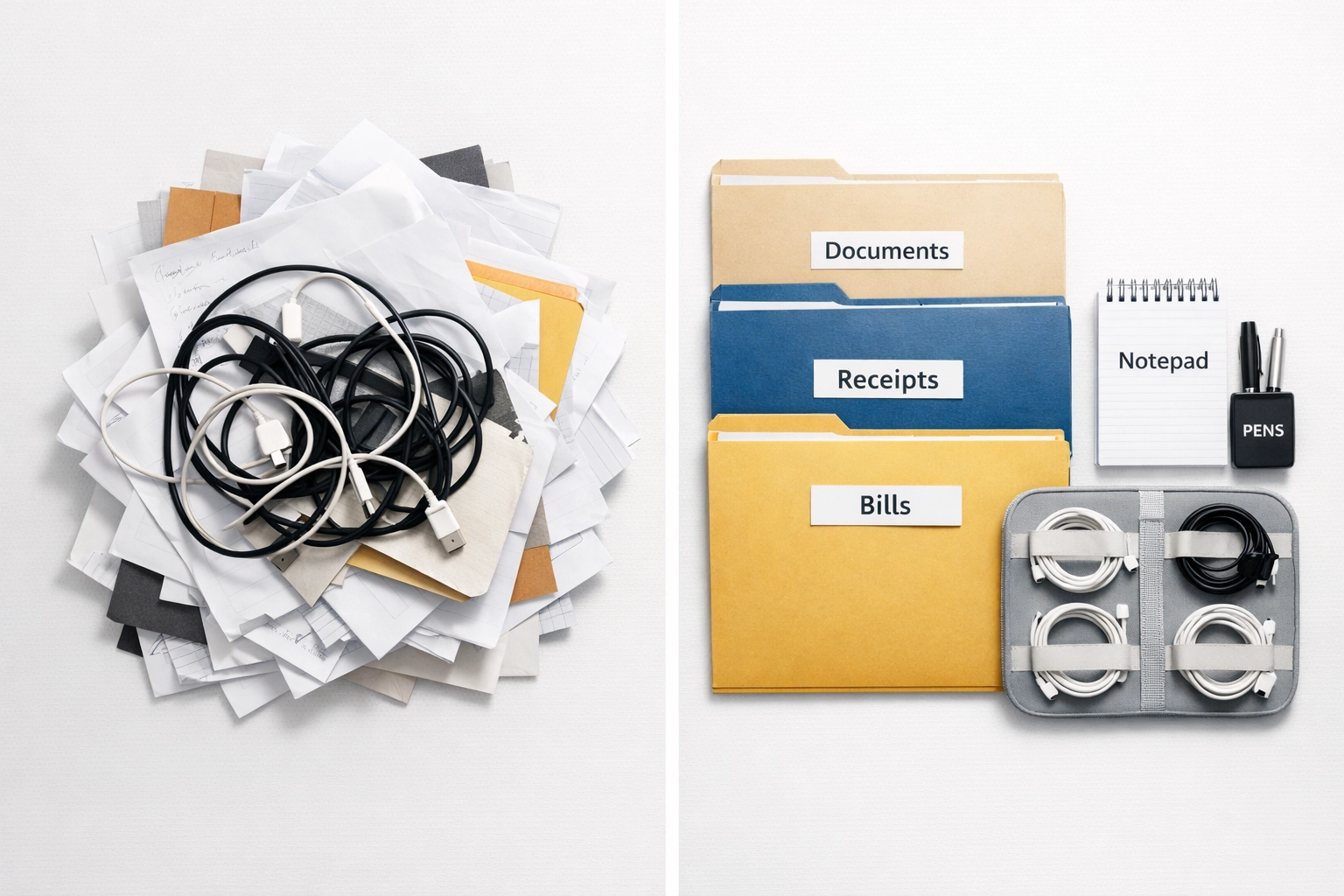 Before and after comparison showing workspace organization from messy to structured GTM container