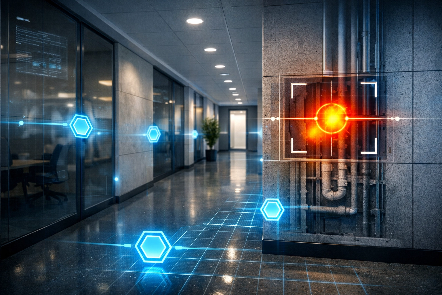 Infrared pest detection sensors identifying hidden rodent activity in a Westchester office building.