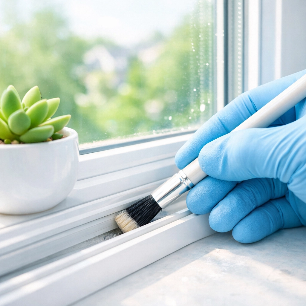 Professional move-out cleaning in Waterloo showing precision window track detailing for security deposit recovery.