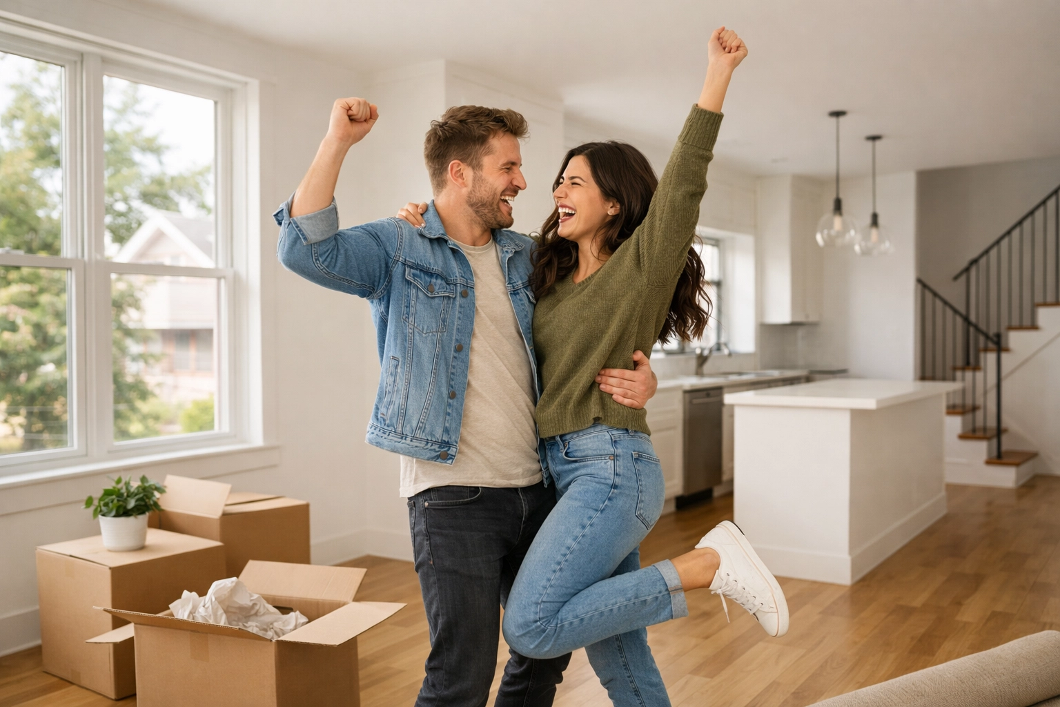 First-time home buyers in Columbus, Ohio celebrating low mortgage rates and a quick closing.