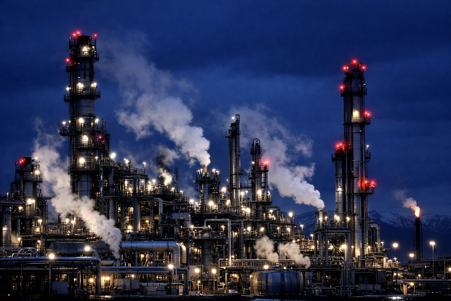 Industrial oil refinery in Western Canada highlighting the energy sector's impact on the national economy.
