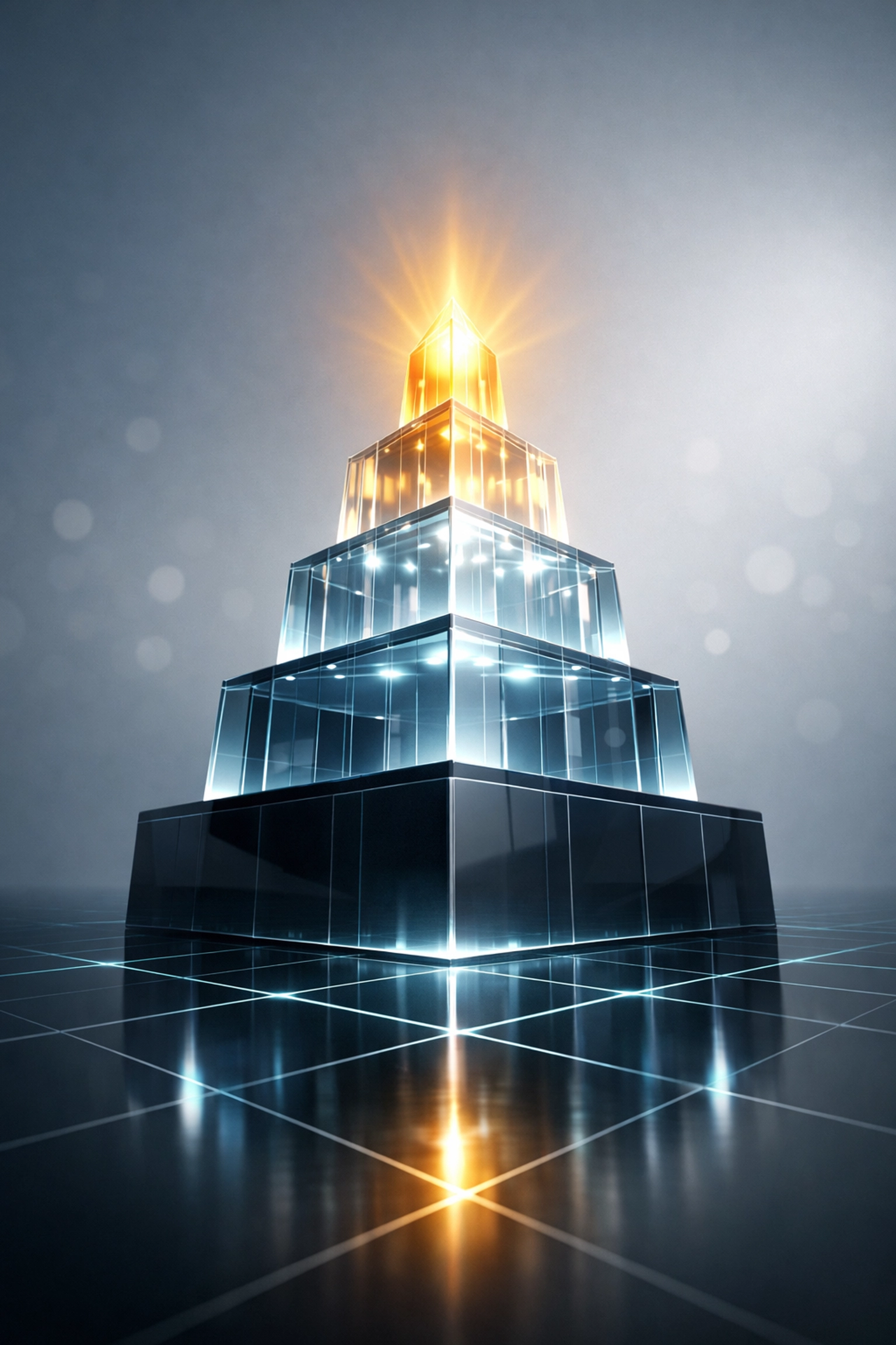 A futuristic tiered monument representing different AI income levels and online business scaling strategies.