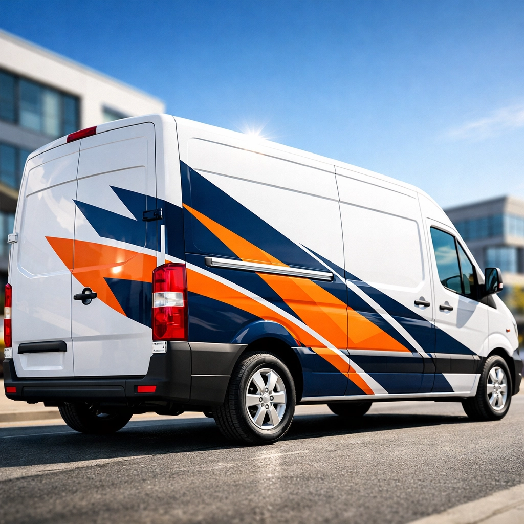 White work van featuring a custom partial vinyl wrap for professional DFW business branding.