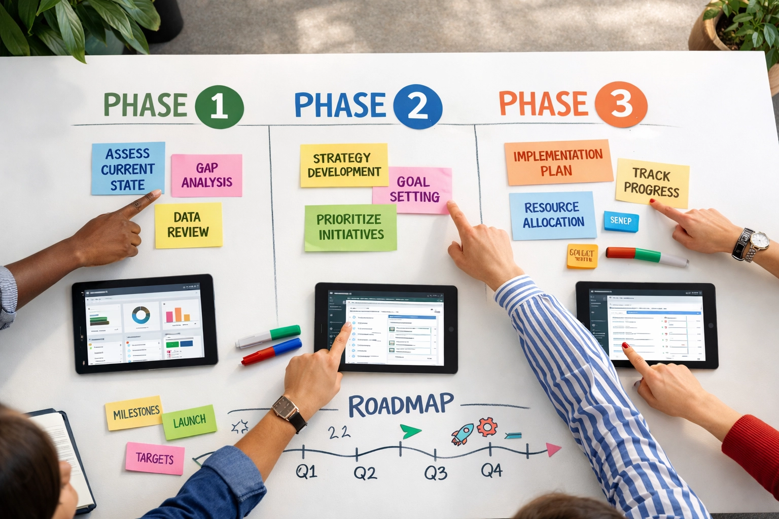 Strategic ServiceNow implementation planning session with phased deployment roadmap