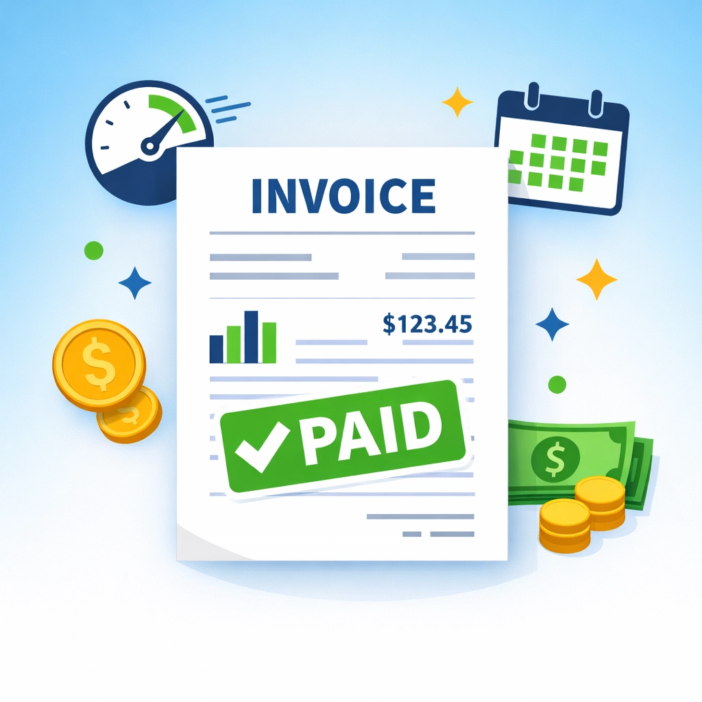Automated invoice with paid stamp showing faster payment processing and billing efficiency
