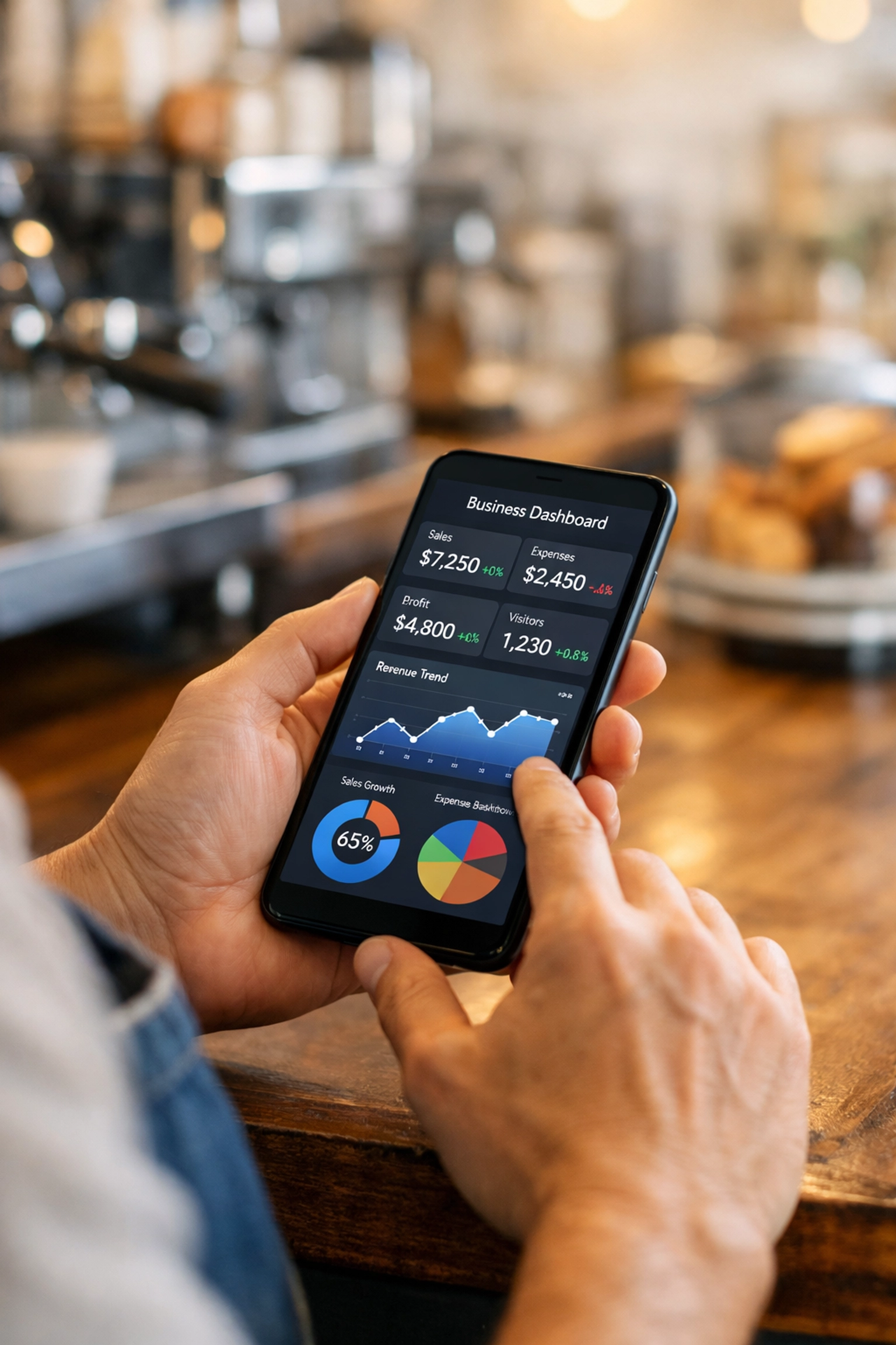 Restaurant franchise owner monitoring ongoing royalty payments on tablet dashboard