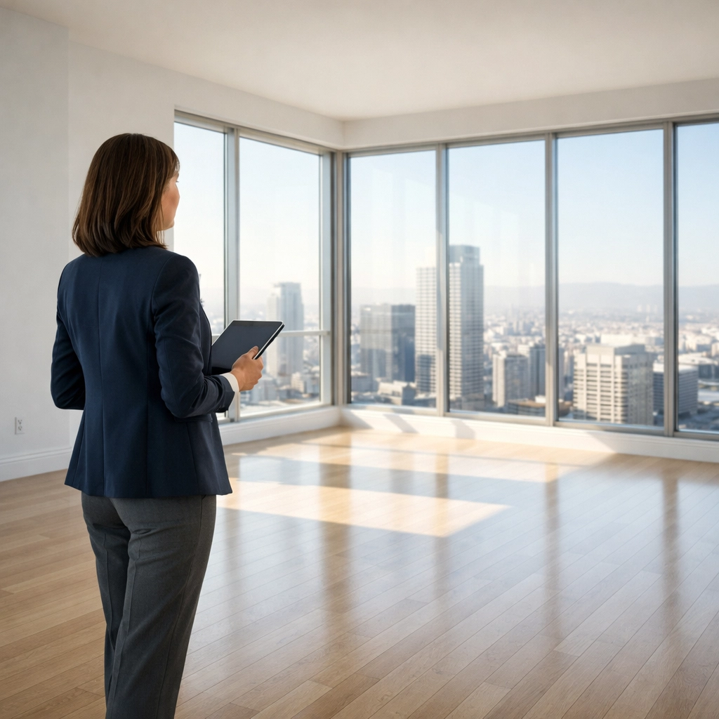 Property manager using a digital checklist for a professional apartment turnover inspection.