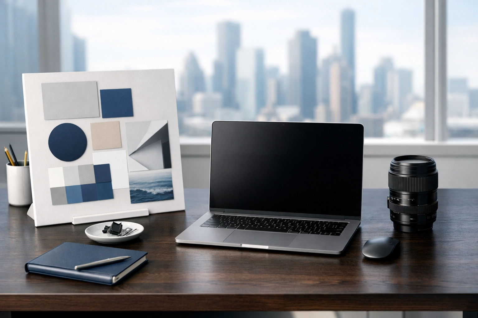 Professional creative workstation showing tools for scaling brand production and maintaining strategic visual identity.