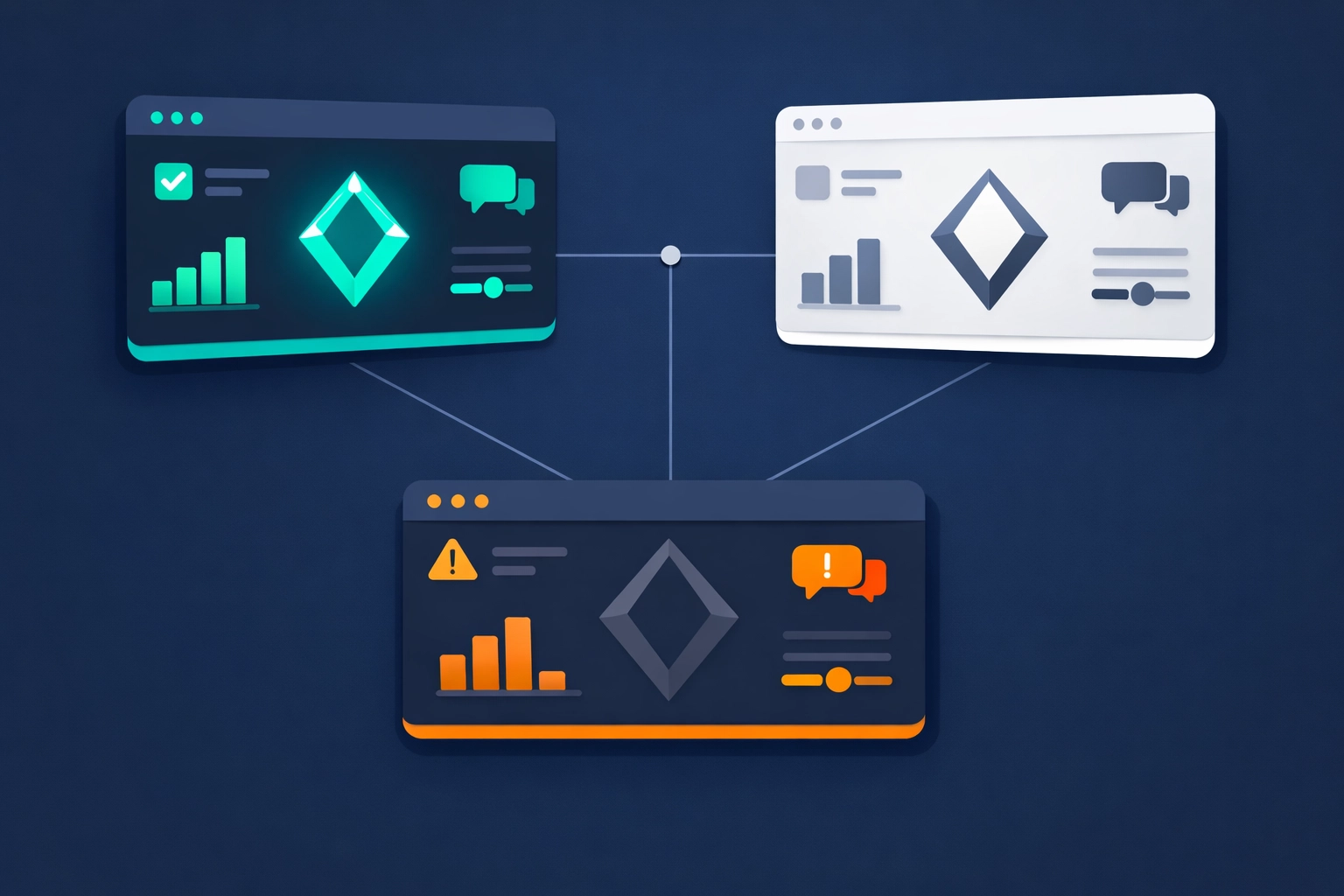 Three AI platforms displaying different brand perceptions of the same company simultaneously