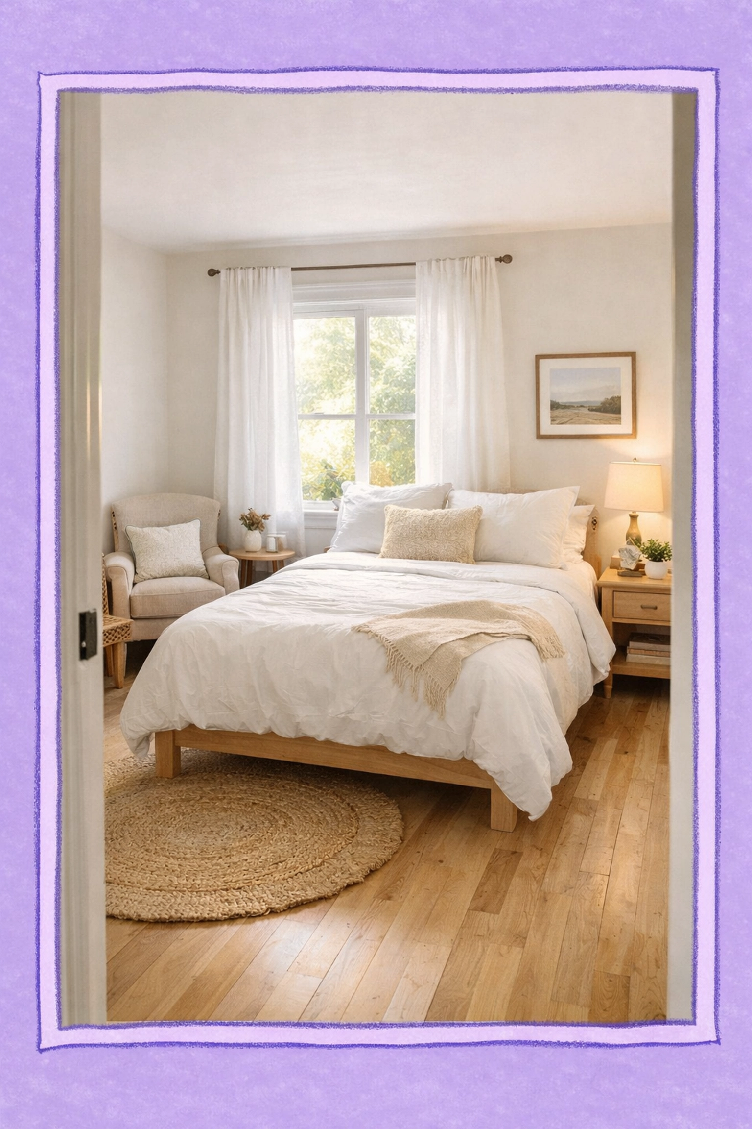 Bright bedroom in smaller Connecticut home designed for comfortable retirement living