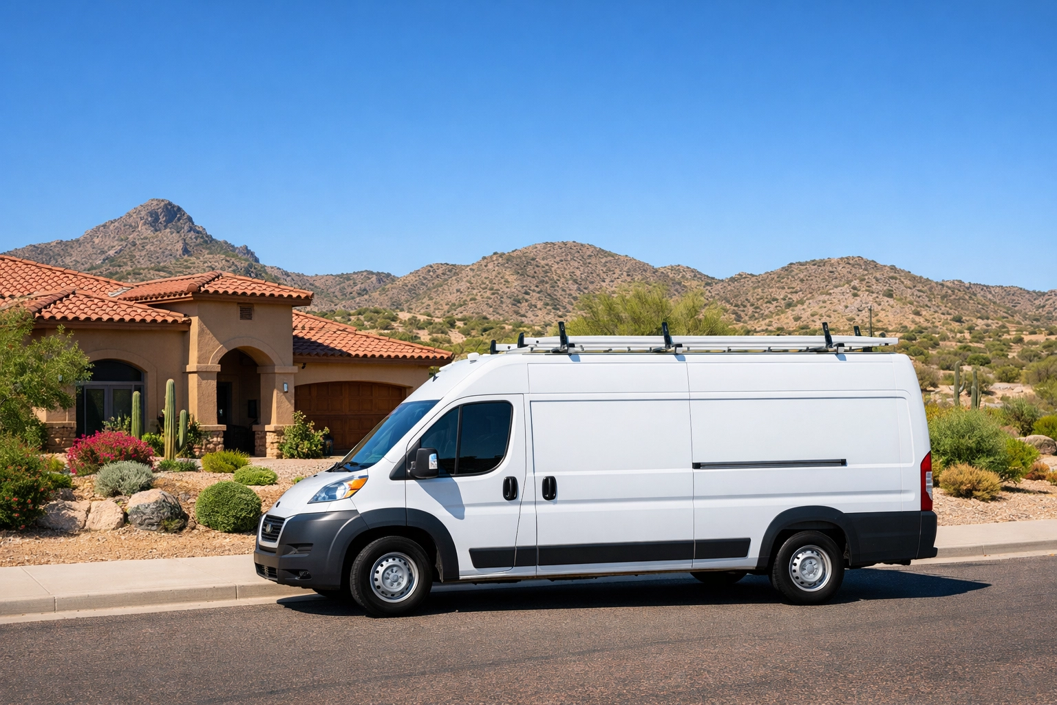 Bucksworth Home Services van parked at a residence for plumbing repairs in Fountain Hills AZ.