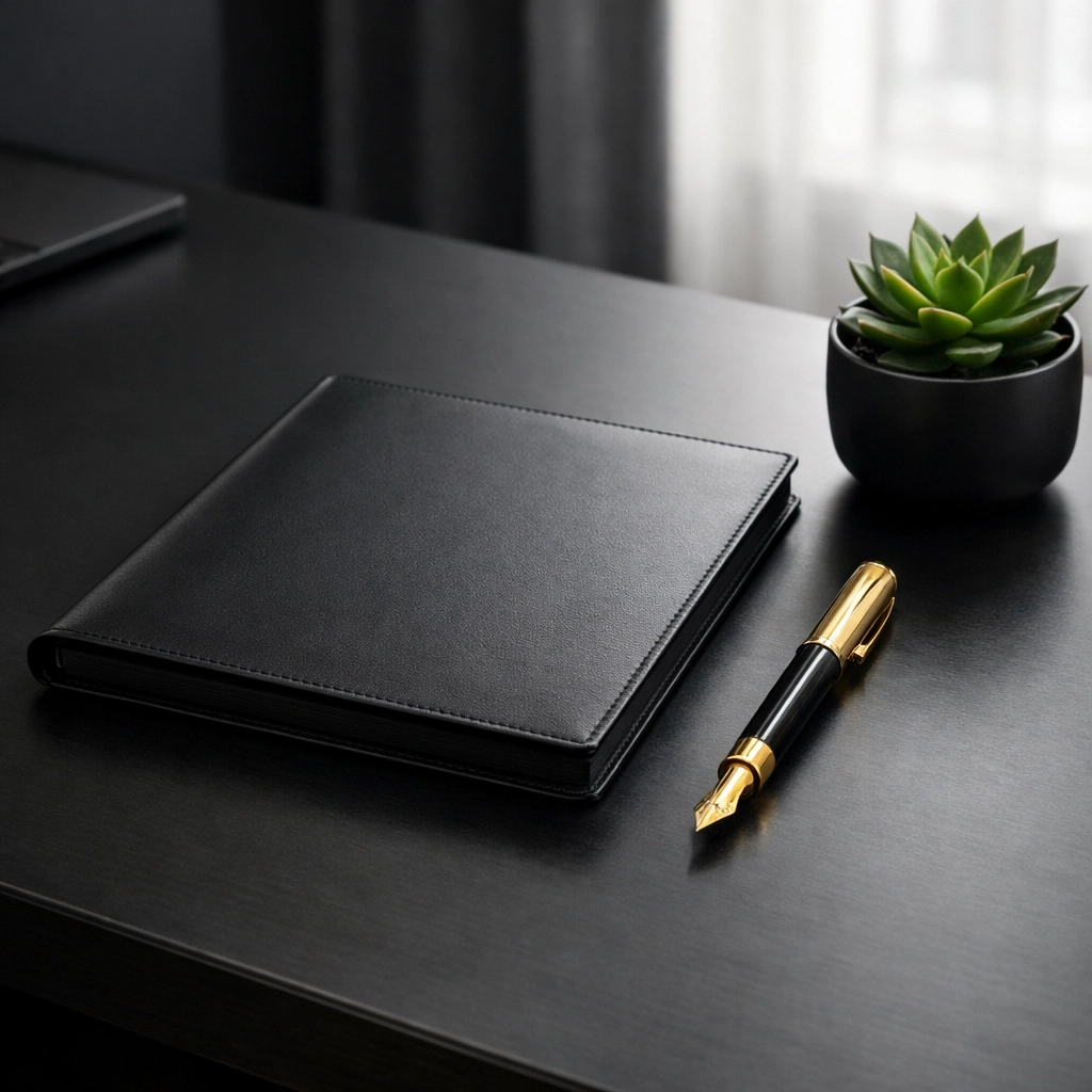 Meticulous property inventory documentation folder and gold pen representing professional reporting services.
