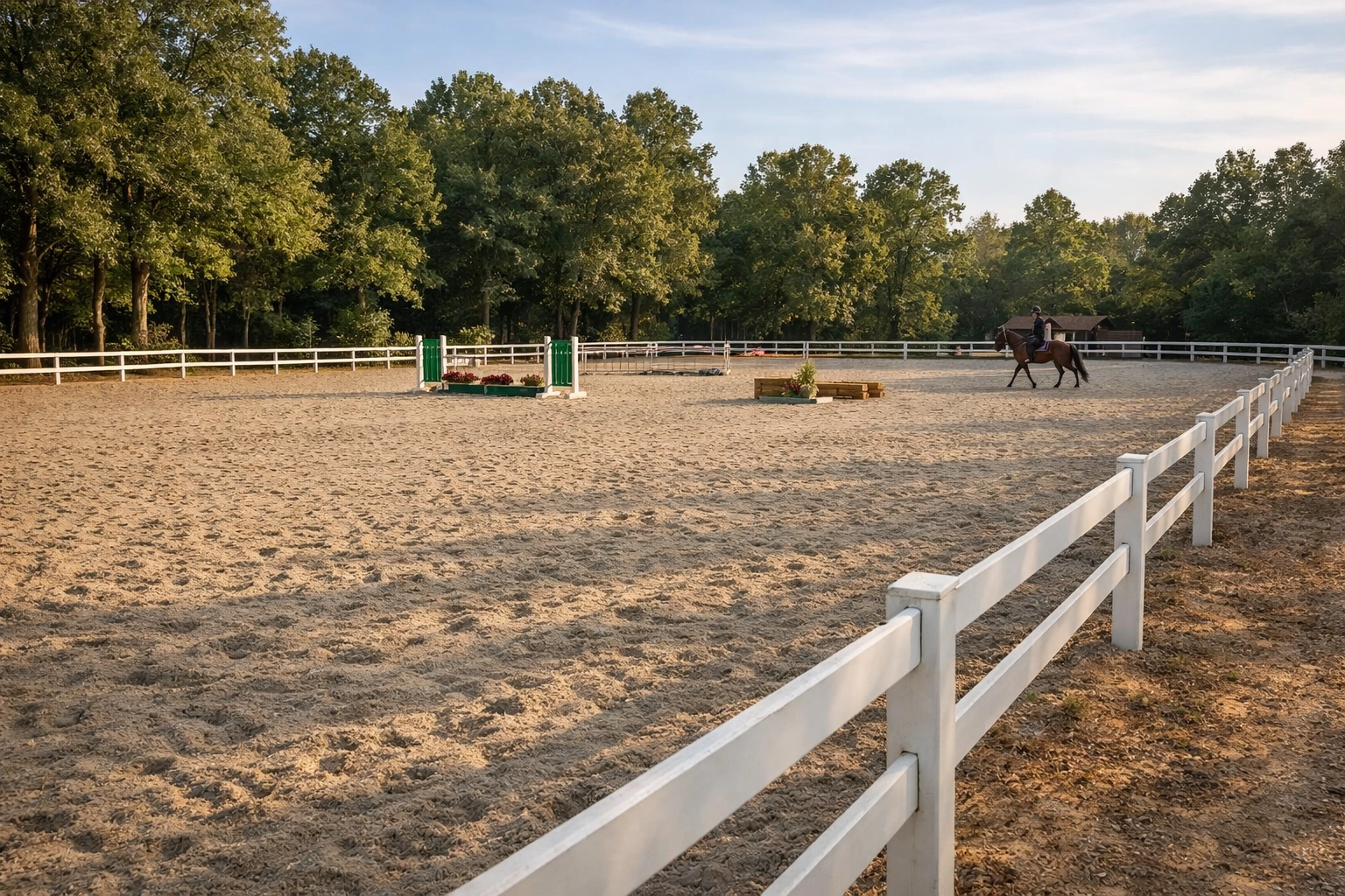 Professional equestrian arena at Waxhaw NC horse property with quality footing