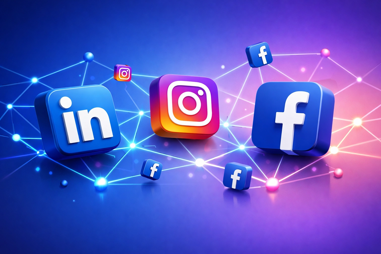 Connected social media platforms showing content distribution strategy for startups