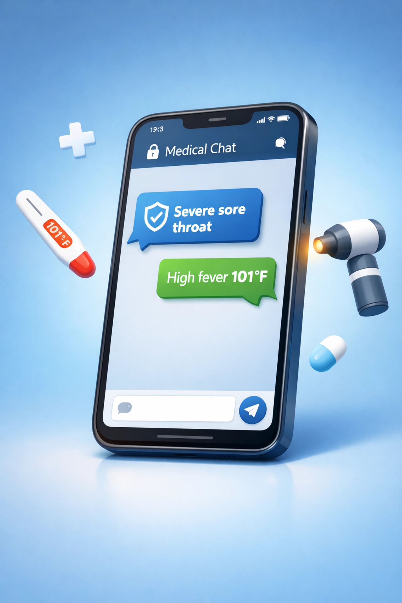 Text messaging a doctor about strep throat symptoms through secure telehealth app
