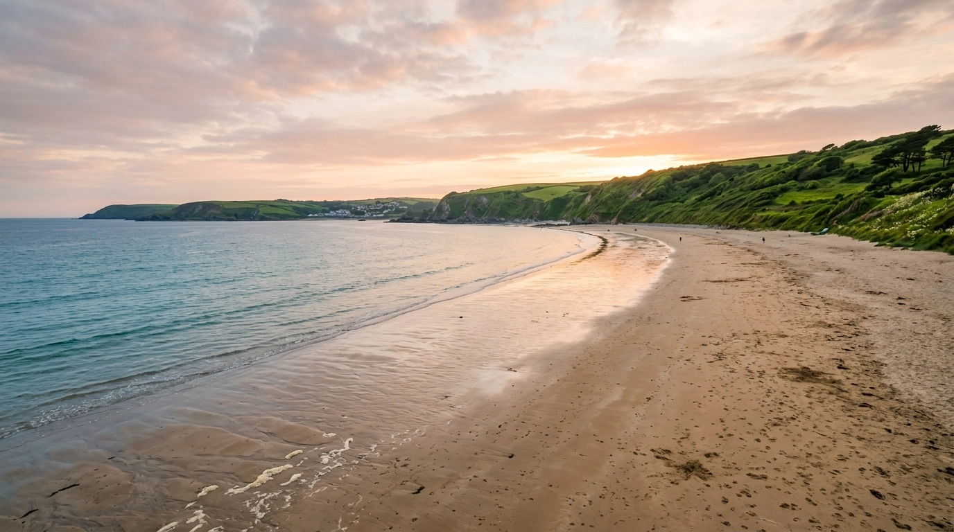 Serene sunset at Pentewan Sands