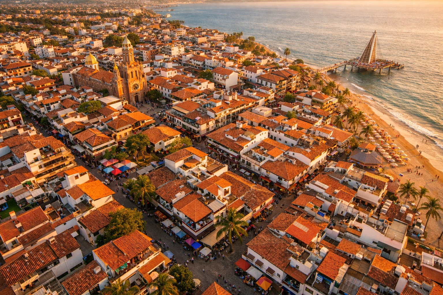 Aerial view of Zona Romántica Puerto Vallarta showing compact walkable neighborhood layout
