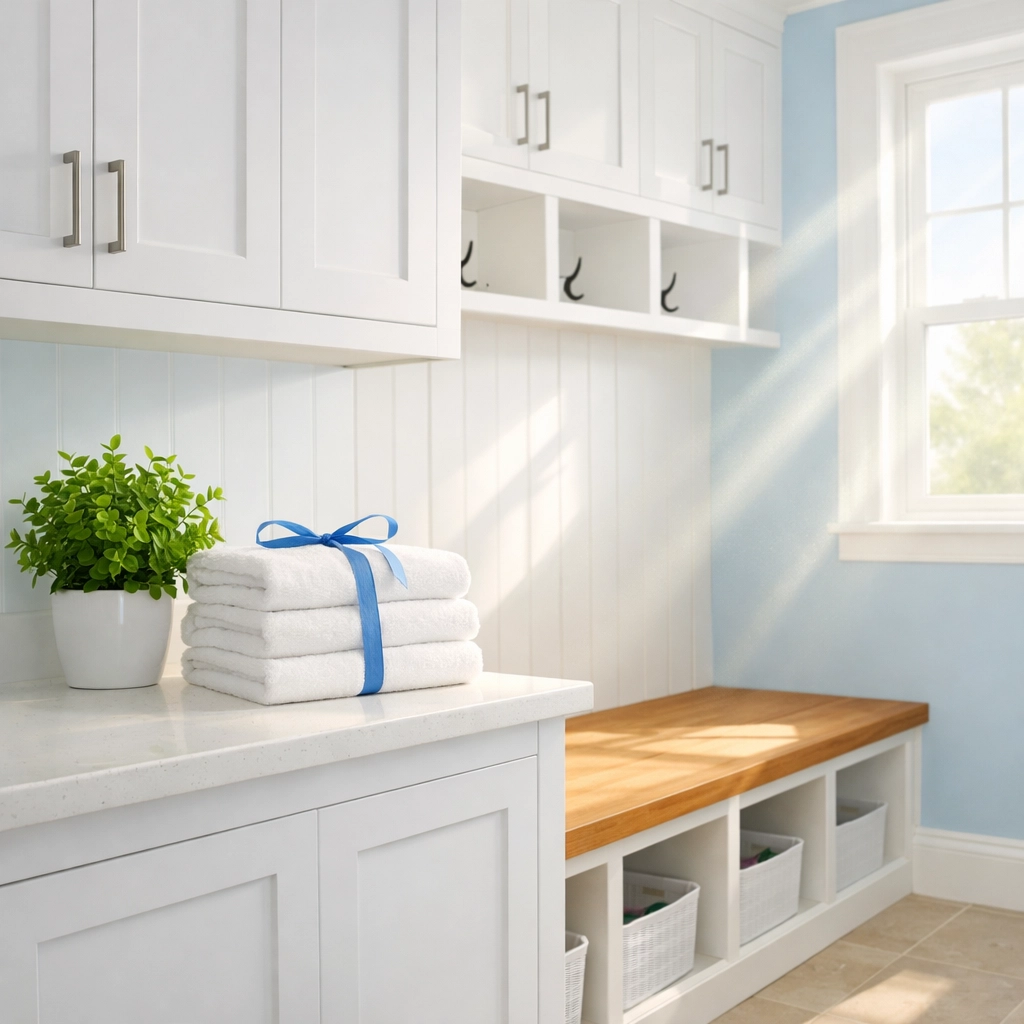 Eco-friendly laundry room cleaned by a reliable house cleaning service in Longmeadow.